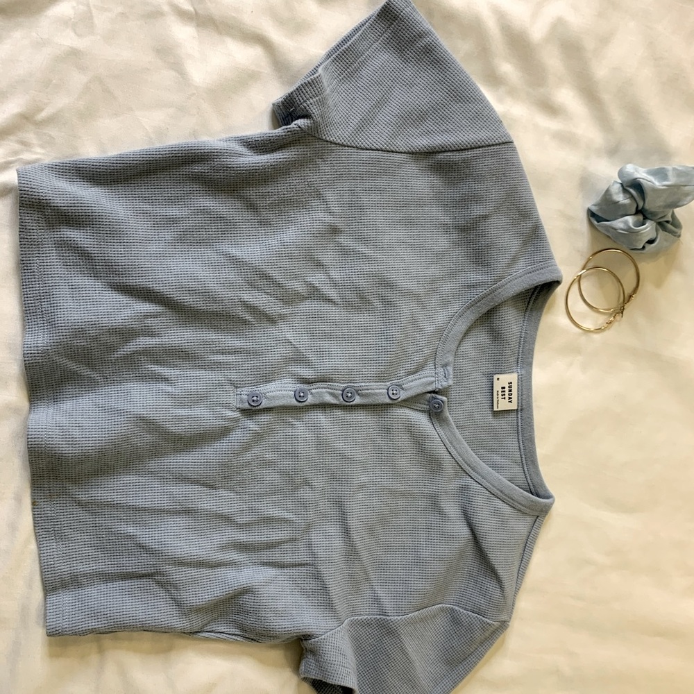 Sunday Best knit blue crop top with buttons